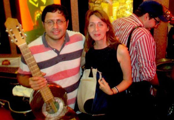 Anne-Katrin Titze with Recycled Orchestra Director Favio Chávez at Cinema Village
